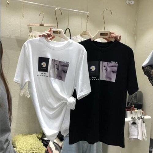 Korean Style T shirts Women Fashion Print Short Sleeve Round Neck Women Top Casual Loose T shirt Feminina