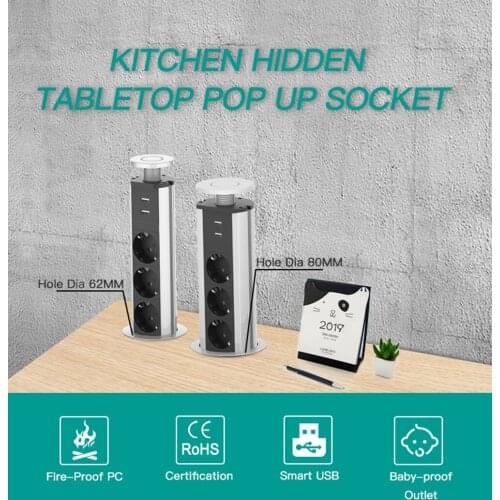 Multifunctional Professional Kitchen Table Switch USB Socket EU Plug Waterproof Cabinet Hidden Intelligent Lifting Office Socket