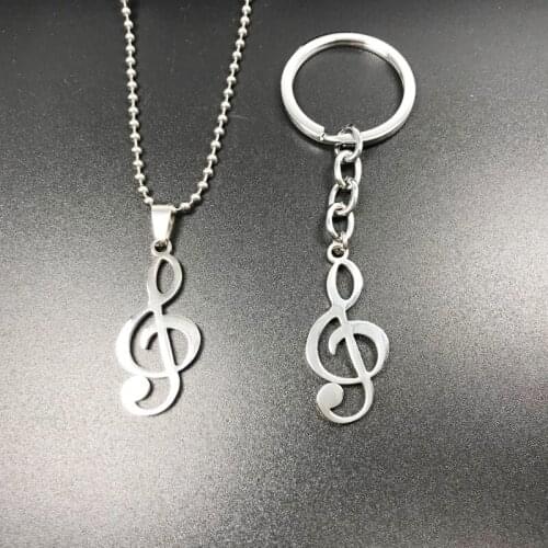 Fashion Stainless Steel Collar Music Note Shape Pendant Necklace Silver Tone Jewelry Charm Women&Man Accessories