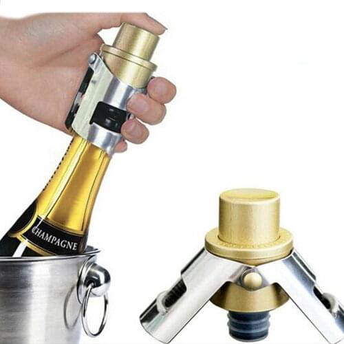 Stainless Steel Stopper Cork Sparkling Wine Bottle Plug Sealer Push-type Inflatable Plug Cap Bottle opener