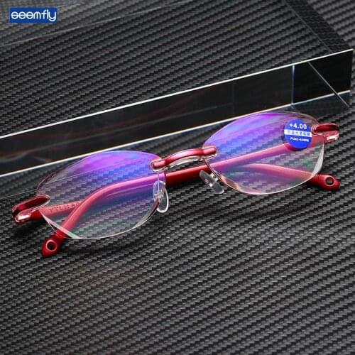 Seemfly 2020 New Style Reading Glasses Retro Ultralight Rimless Anti-blue Light Presbyopic Glasses Unisex With Degree 0 to +4.0