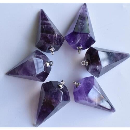 Wholesale 6pcs/lot 2020 new fashion Natural amethysts pyramid Shape Pendants 18x36mm For Necklace jewelry making free shipping