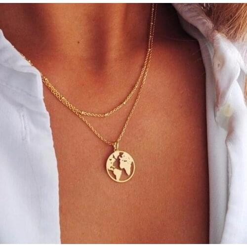 World Map Necklace Globetrotter Gold Pendant Choker Crescent Moon Necklaces Pendants Dainty Pendants for Women