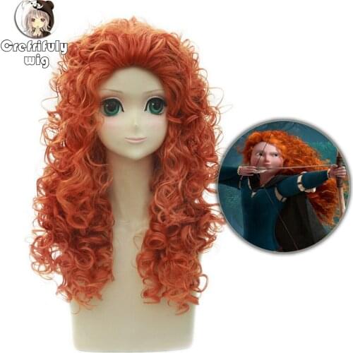 Anime Movie Brave Long Curly Princess Merida Cosplay Wig for Costume Party Synthetic Orange Hair With Wig net