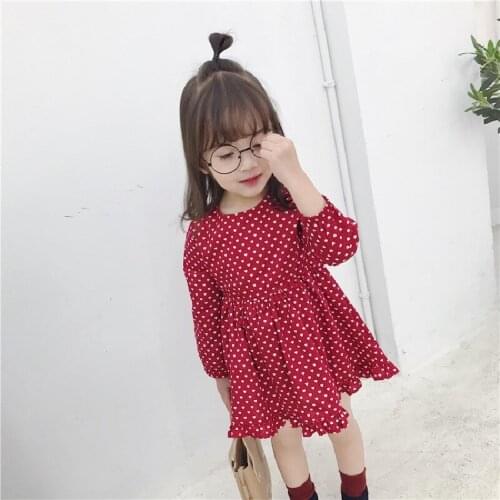 Ttoddler Girl Dresses Red Spring Full Sleeve Clothing Cute Kid Party Heart-Shaped Pattern Wearing