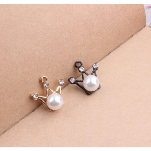New 50pcs 17*17mm alloy charms hollow pearl crown charms rhinestone necklace pendants charms for diy jewelry making accessories