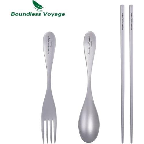 Boundless Voyage Titanium Tableware Camping Spoon Fork Chopsticks Set Ultralight Outdoor Cutlery for Picnic Travel Hiking
