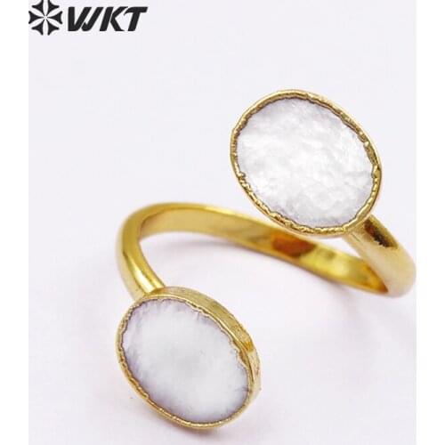 WT-R299 WKT 2018 New 24K Metal Electroplated Adjustable Rings Oval Shape Elegant White Shell Women Jewelry