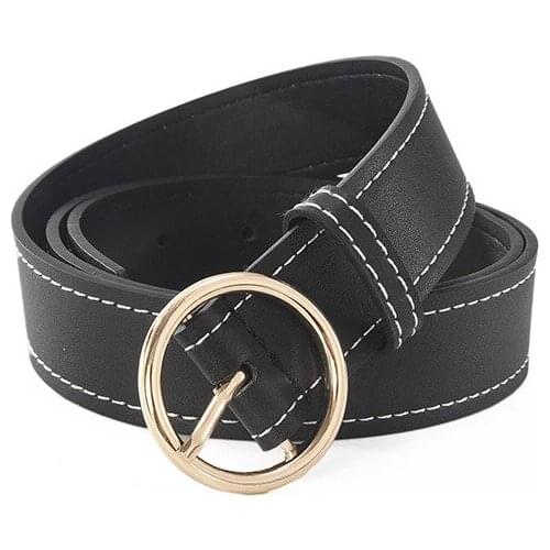 New Gold Silver Round Metal Circle Belt Female Black PU Leather Waist Belts for Women Jeans Pants Retro Fashion Belt Wholesale