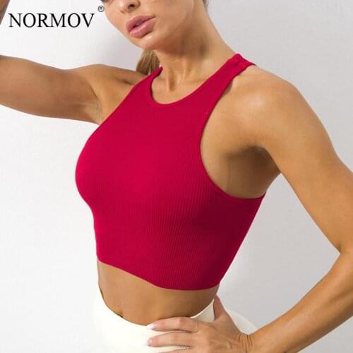 NORMOV Sports Seamless Bra Push Up Running Solid Fitness Vest Underwear Sleeveless Beautiful Back Quick Dry Elastic Bras Women