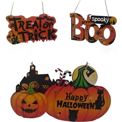 Halloween Decoration Party Festive DIY Decoration Pumpkin Ghost Pendant Wooden Ornaments Home Door Hanging Signs Kids Toy 1pc