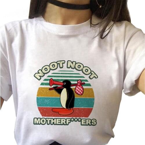 Ulzzang Harajuku T shirt Girls Penguin Cartoon graphics Tshirt Casual tshirt O-neck short sleeve Tshirt Lady T-shirt mujer