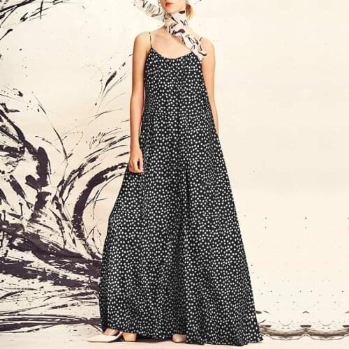 Party Holiday Dress Robe Bohemian Casual Womens Spring Sundress VONDA Loose Print Dresses Suspender Long Maxi Vestidos S
