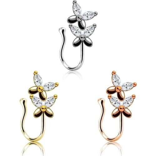 Clip on Nose rings Gaby new design nose cuff double butterfly Non piercing body jewelry faux nose piercing
