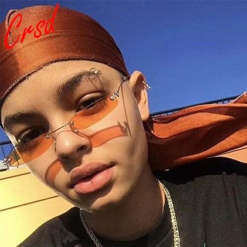 CRSD 2020 Ladies Rimless Clear Lens Narrow Driver Vintage Streewear Rectangle Driver Goggles Womens Mens Shades Metal Eyewear