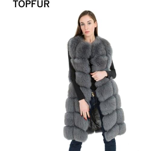 TOPFUR 2021 New Arrival Fox Fur Vest Long Style Real Fur Vest 100 CM Sleeveless O Neck Full Pelt Warm Women Outwear BF-V0075