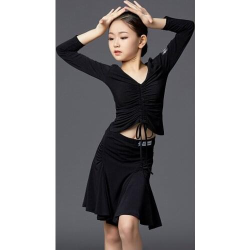 2020 Autumn and Winter Latin Dance Clothes Exercise Clothes Female Children Latin Dance Skirt New Suit Training Suit Pullover