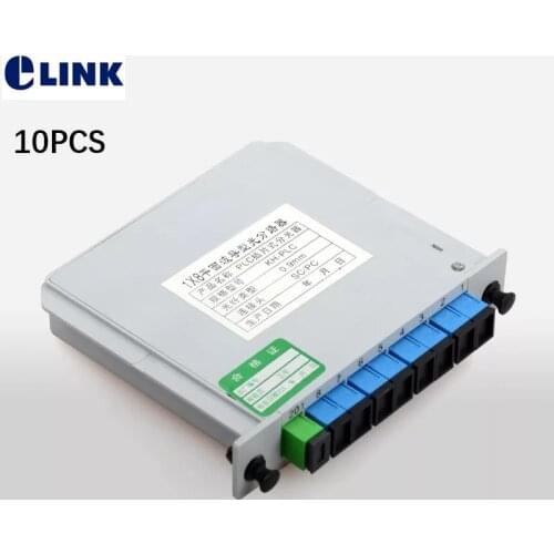 10pcs 1x8 LGX box fiber Splitter GEPON FTTH SM SC/UPC SC/APC 1*8 PLC optical coupler Cassette Telecom level factory sales ELINK