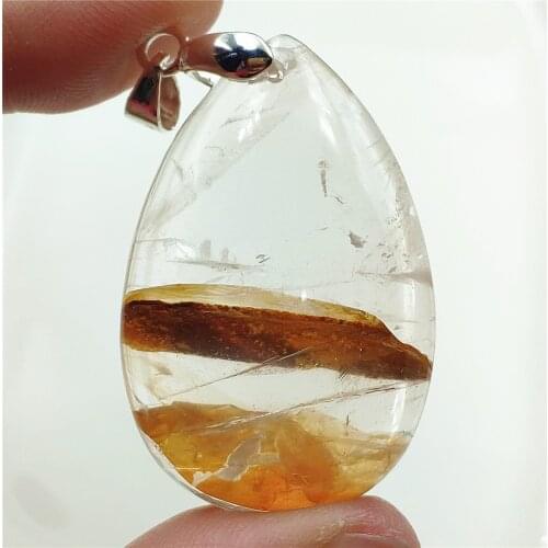 100% Natural Red Yellow Limonite Phantom Quartz Pendant Clear Bead 36x24x9mm Women Man Water Drop Necklace AAAAA