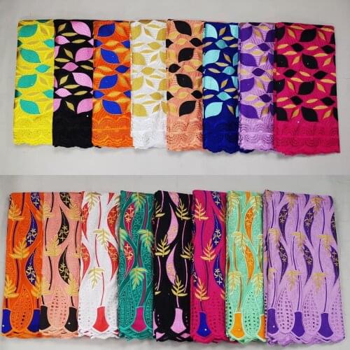 2020 Wholesale Tissu African 100% Cotton Lace Dry Swiss Voile Fabrics Embroidery In Switzerland 5+2Yards Sewing For Dress Wear