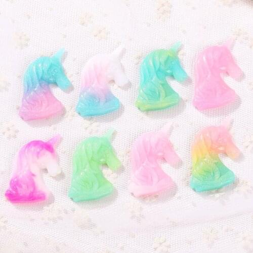37*51mm 10pcs Rainbow unicorn charms Gradient color Flatback Resin Cabochons for headwear accessories and phone deco