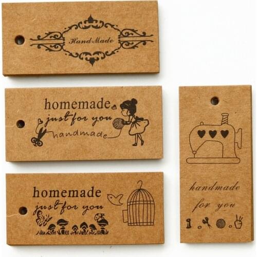50pcs/lot Kraft Paper Homemade Hand Made Tag for DIY Gift Box Tag Candy Dragee Thank You Tags/handmade Favors Name Brand Tag