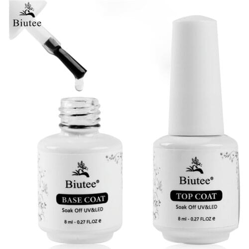 Biutee Super Top Coat Base Coat Gel Polish UV Soak off Reinforce 8ml Nail Art Manicure Semi Permanent Long Lasting Anti OilStain