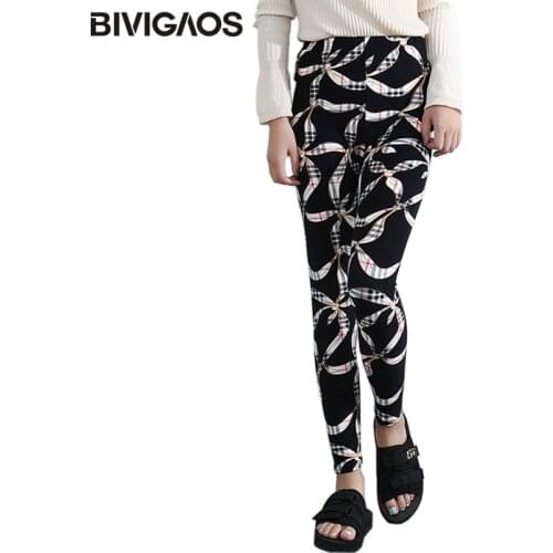 BIVIGAOS Women Leggings Silk Scarves Pattern Printed Legging Pants Sanding Fabrics Elastic Casual Leggings For Women Clothing