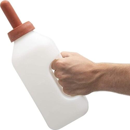 Calf Bottle with Handle and Push-on Nipple 2 Quart Feeder for Nursing Baby Cows