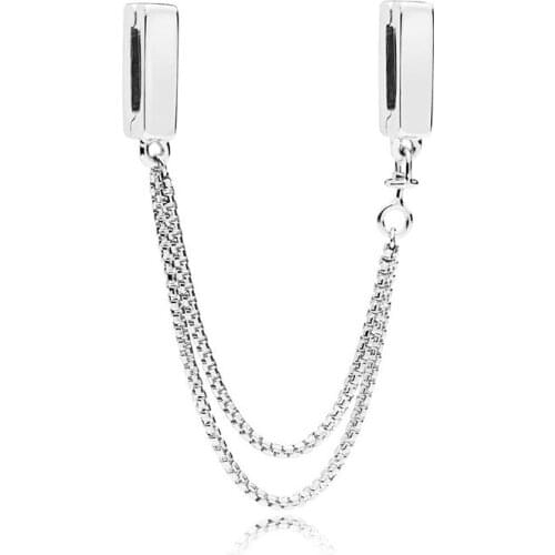 100% 925 Sterling Silver Floating Chains Safety Chain Charm Fits Original Reflexions Bracelet Metal Beads for Jewelry Making