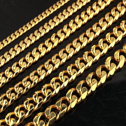 Top Sale New Stainless Steel Charming Gold Cuban Curb Link Chain Mens Womens Necklace/Bracelet Unisexs Jewelry 7-40inch