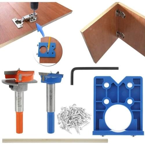 35mm Cup Style Hinge Jig Boring Hole Drill Guide Locator Jig Drill Bits Woodworking Door Hole Opener Cabinet Accessories Tool