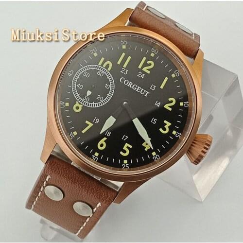 Fashion classic man mechanical watch Corgeut 43mm bronze plated case sapphire glass 6497 hand winding mens watch 2636