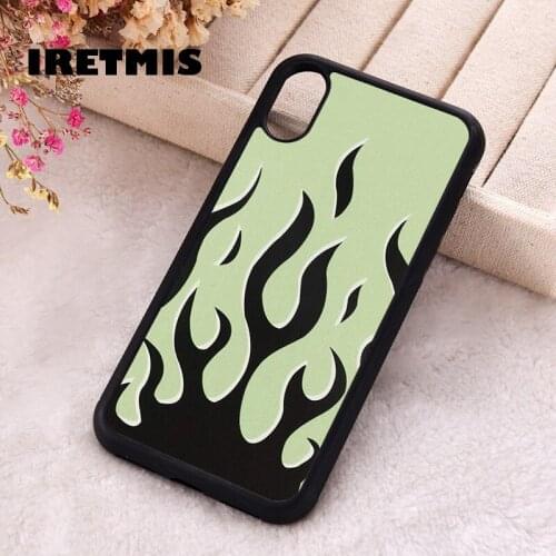Iretmis 5 5S SE 2020 Phone Cover Case for iPhone 6 6S 7 8 Plus X Xs XR 11 12 Mini Pro Max Rubber Silicone Green Flame Pattern