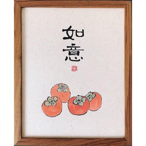 Lucky Persimmon Hand Painted Persimmon Apple Decorative Painting Calligraphy and Painting Desk New Chinese Simple Painting