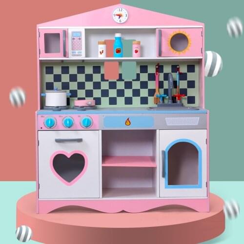 Childrens Cooking Stove Boy And Girl Play House Simulation Wooden Princess Pink Pointed Kitchen Toy Set