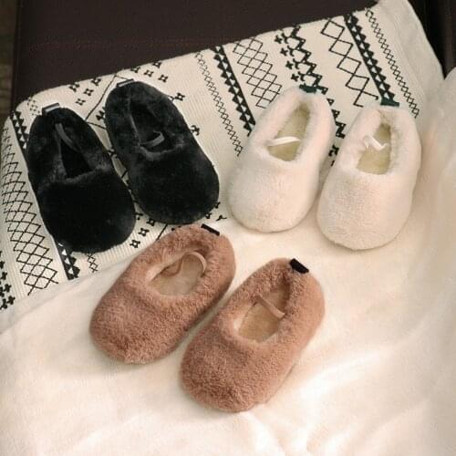 Kids Rabbit Fur Shoes Princess Shoes Warm Winter Flats Winter Infant Toddler Shoes Non-slip Children Shoes Tenis Infantil 15-33