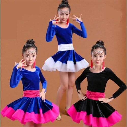 Fashion cute velvet O-neck sexy Latin dance one-piece dresses for little girl/children,ballroom costume performance wear