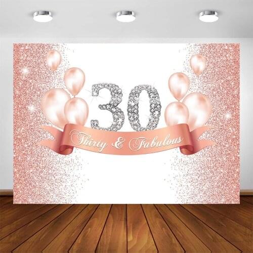 Pink Gold Gliiter 30 40 50 60 Birthday Backdrop Women Adult Happy Birthday Party Banner Balloons Decor Photo Booth Background