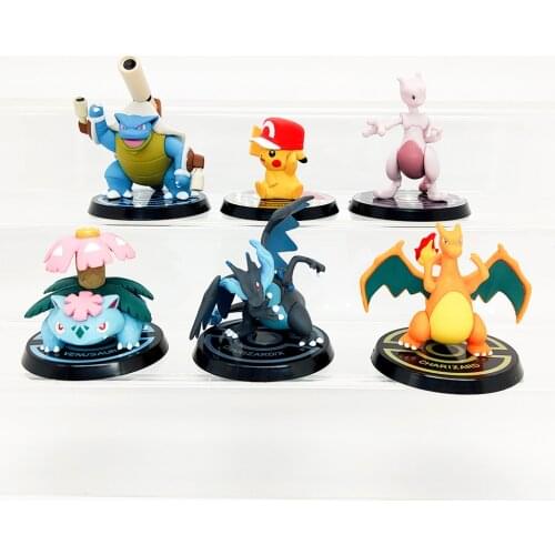 Takara Tomy Pokemon Dolls 6pcs/set Action Figure 8cm Pikachu Mewtwo Venusaur Charmander Charizard X Blastoise Kids Gifts