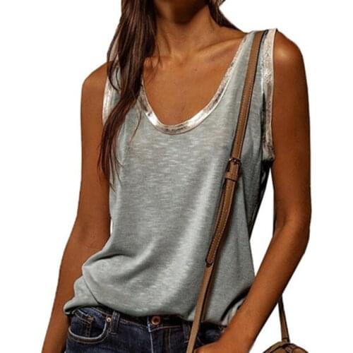 Summer Women TanksTop Urban Casual Streetwear Solid Color Deep V Neck Loose Vest Sleeveless Pullover T-shirt