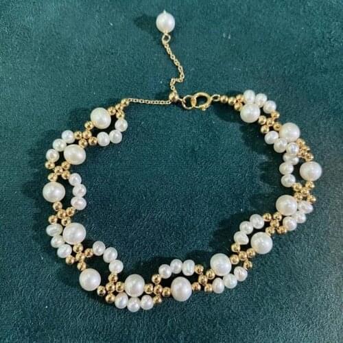 Hot sell cluster flower choker necklace barcelet set handmade natural white real pearl jewelry can customzie length lady