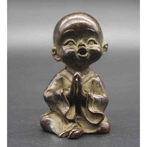 Antique QingDynasty copper statue,Little monk ornaments sculpture,hand-carving crafts,Home Decoration,handmade crafts/Collection