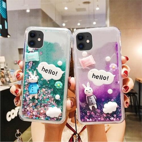 Cute DIY Rabbit Glitter Liquid Case For Samsung Galaxy A01 A11 A21 A21S A31 A41 A51 A71 A81 A91 Dynamic Quicksand Star Cover