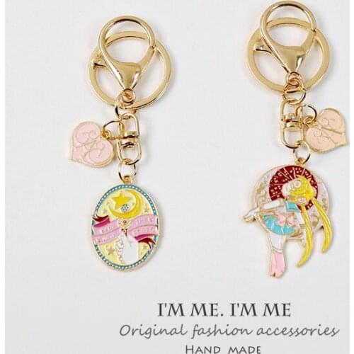 Cute Anime Cartoon Gold Plated Keychain Women Metal Key Ring Chains Car Bag Pendent Charm Girl Kids Gifts D739