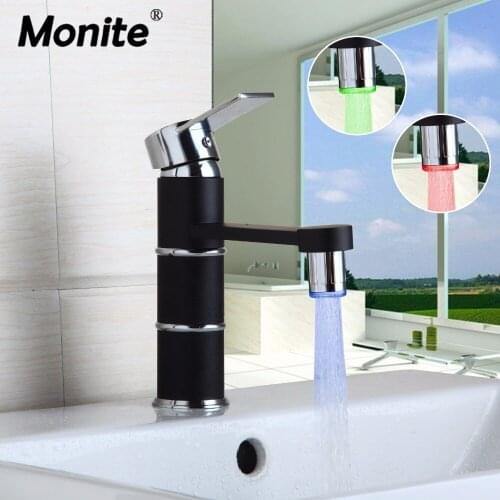 LED Black Kitchen Bathroom Swivel Mixer Cold and Hot Kitchen Tap Single Hole Water Tap Kitchen Faucet Torneira Cozinha