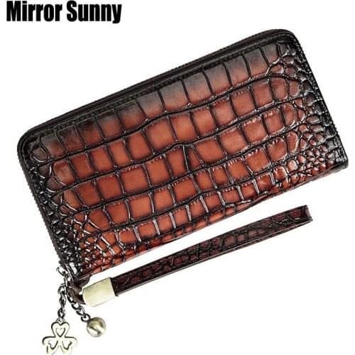 Crocodile Pattern Hand Bag Male Genuine Leather Clutch Bag Retro Hand Brushed Color Long Wallet With 36 Card Bit Female Bag New