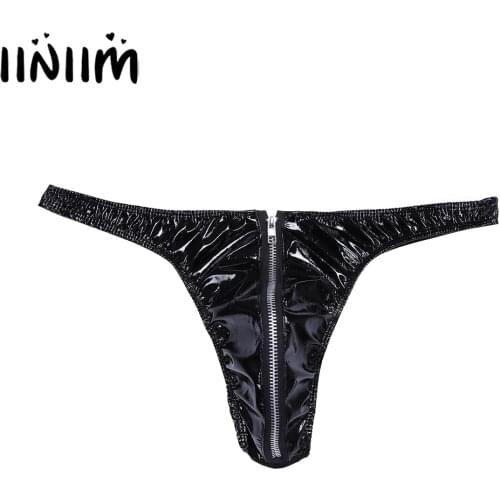 Iiniim Mens Lingerie Gay Sexy Panties Leather Briefs Bikini with Zipper Jockstraps Bulge Pouch Slip Hommes Underwear Underpants