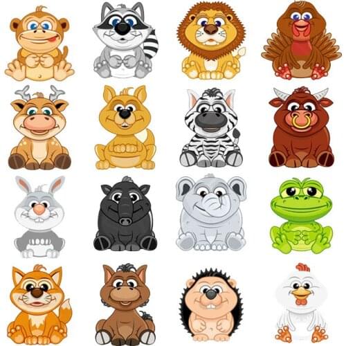 Cute Animal Set Combination Kids Patch for Clothing Sticker Heat Transfer DIY T-shirt Vinyl Baby Clothes Appliques Decoration