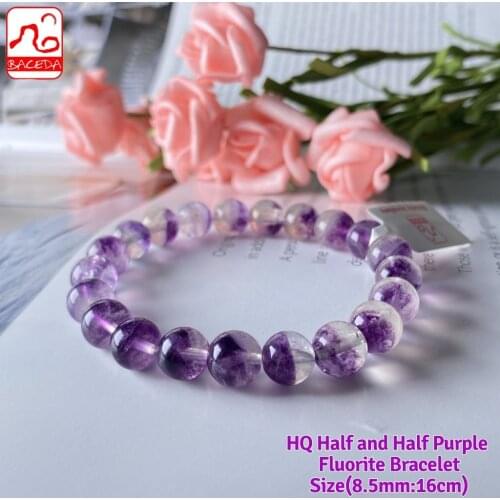 Baceda Natural Crystals of HQ Half White and Purple Fluorite Bracelet can absorbs or neutralizes negative energy has certificate